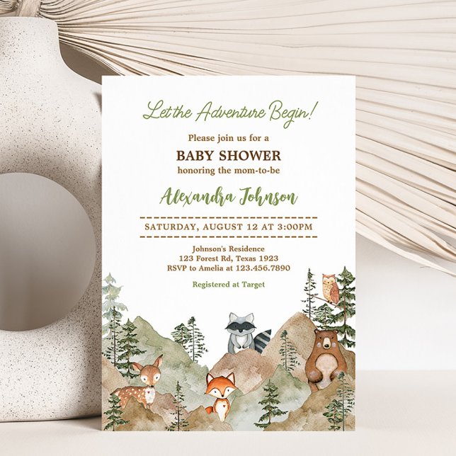Adventure Begin Woodland Mountain Baby Shower Invitation (Let the Adventure Begin Baby Shower Invitation)