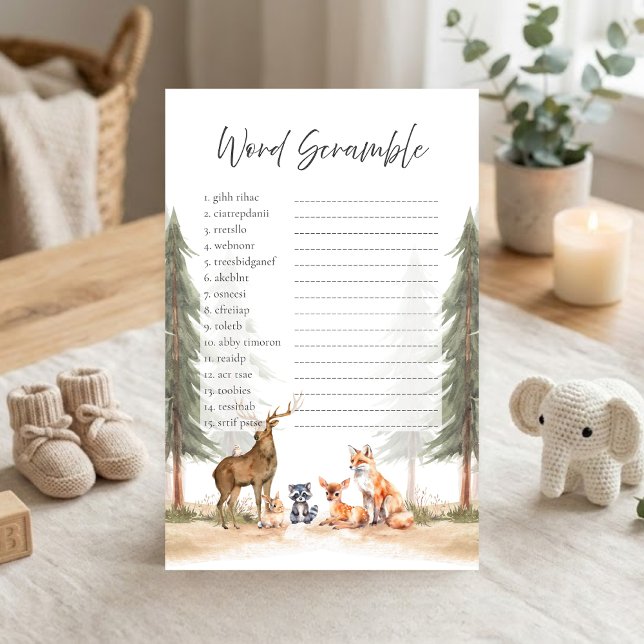 Adventure Begin Woodland Shower Word Scramble Game (Let the Adventure Begin Woodland Animals Baby Shower Word Scramble Game)