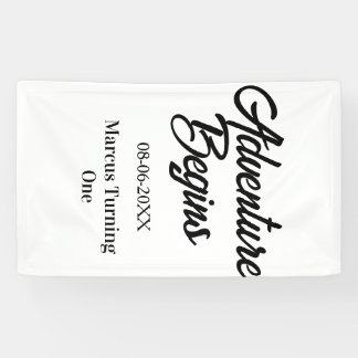 Adventure begins 1st birthday name date simple min banner