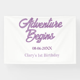 Adventure begins 1st birthday name date simple min banner