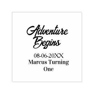 Adventure begins 1st birthday name date simple min self-inking stamp