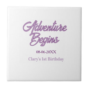 Adventure begins 1st birthday name date simple min tile