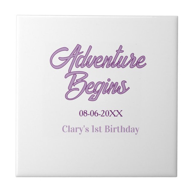 Adventure begins 1st birthday name date simple min tile (Front)