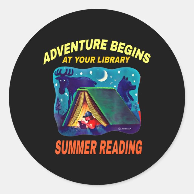 Adventure Begins At Library Summer Reading Program Classic Round Sticker (Front)