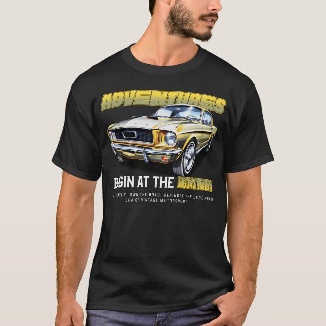 Adventure Begins at the ignition sport car funny T-Shirt (Front)