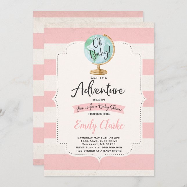 Adventure Begins Baby Shower Invitation Map Shower (Front/Back)