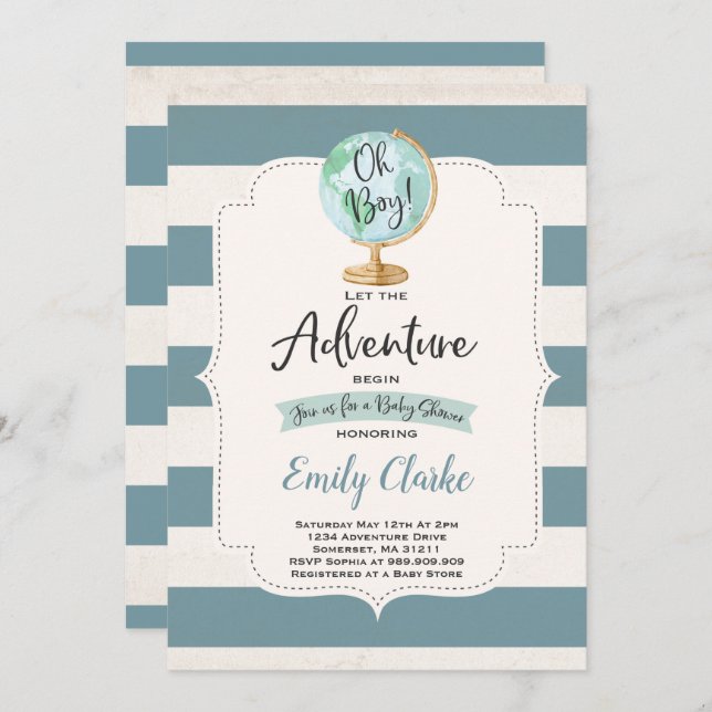 Adventure Begins Baby Shower Invitation Map Shower (Front/Back)