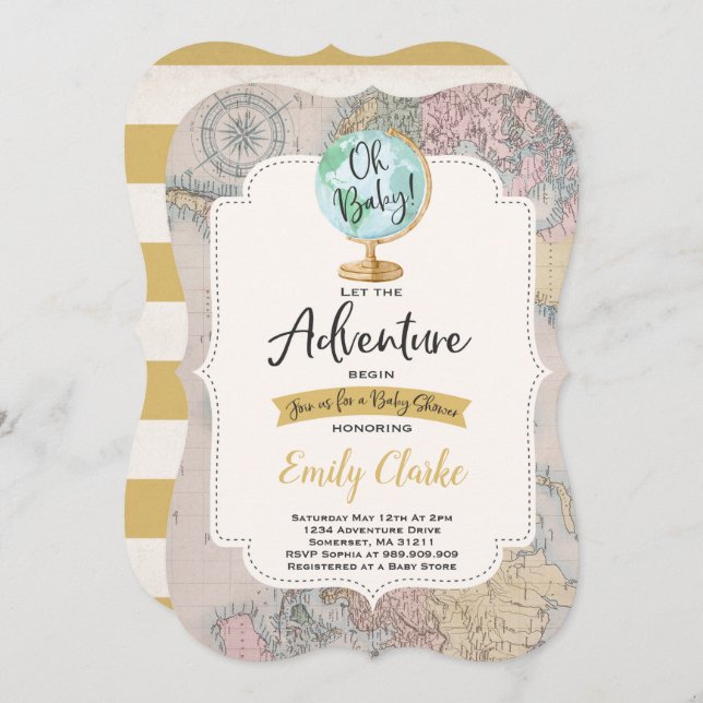 Adventure Begins Baby Shower Invitation Map Shower (Front/Back)