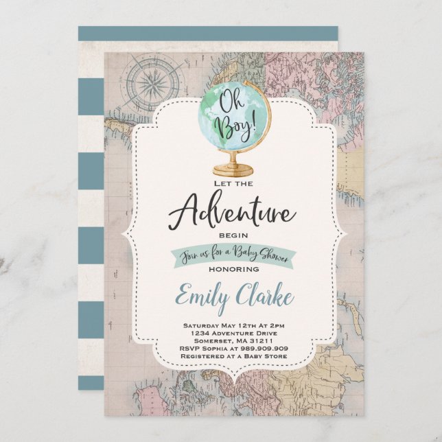 Adventure Begins Baby Shower Invitation Map Shower (Front/Back)