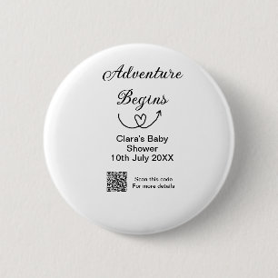 Adventure begins baby shower scan QR code heart si 6 Cm Round Badge