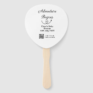Adventure begins baby shower scan QR code heart si Hand Fan