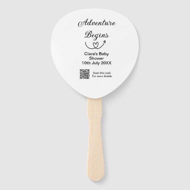 Adventure begins baby shower scan QR code heart si Hand Fan (Front)