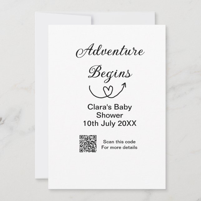 Adventure begins baby shower scan QR code heart si Invitation (Front)