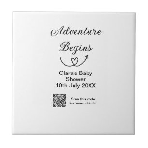 Adventure begins baby shower scan QR code heart si Tile