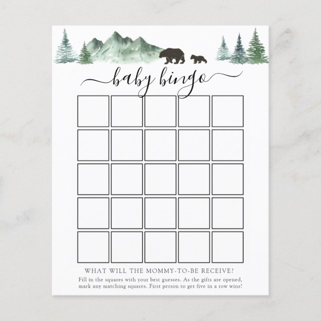 Adventure Begins Bear Baby Bingo Game Card (Front)