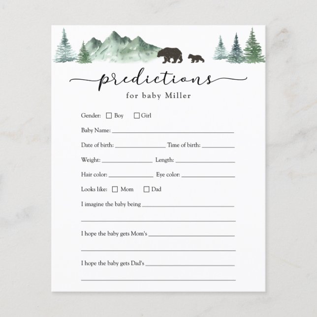 Adventure Begins Bear Baby Predictions Card (Front)