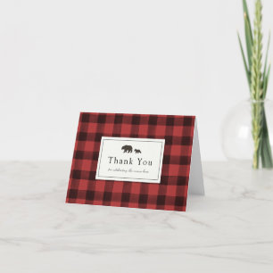 Adventure Begins Bear Baby Shower Plaid Thank You  Card