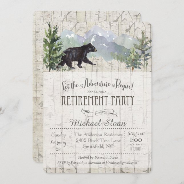 Adventure Begins Bear Retirement Invitation (Front/Back)
