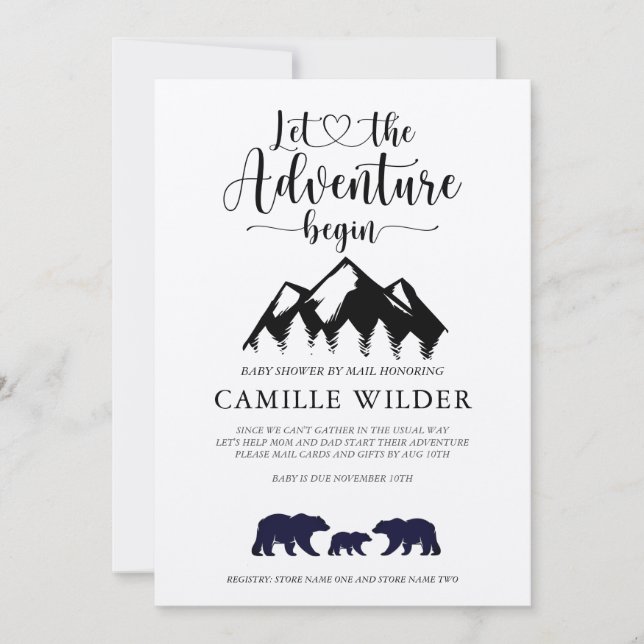 Adventure Begins Bears Kraft Baby Shower By Mail Invitation (Front)