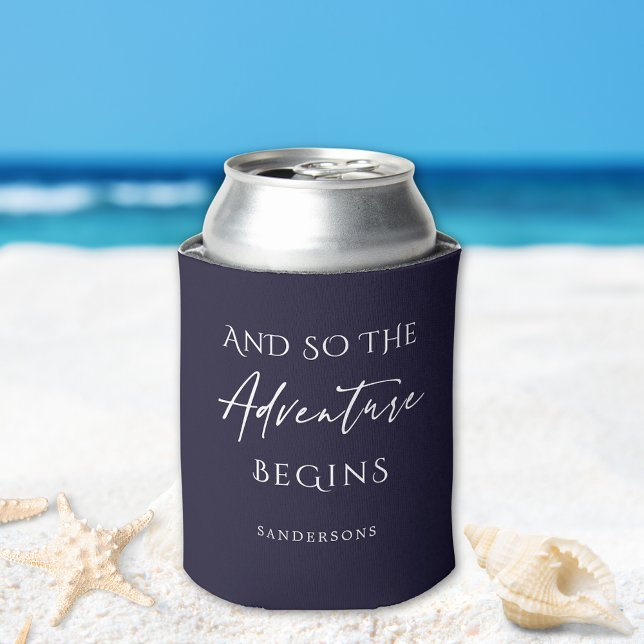 Adventure Begins Dark Blue Personalised Can Cooler (Creator Uploaded)