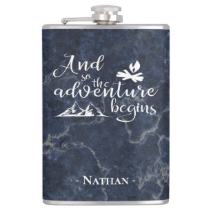 Adventure Begins Elegant Travel Quote Personalised Hip Flask