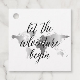 Adventure begins engagement wedding word map favour tags