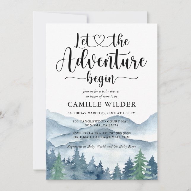 Adventure Begins Forest Mountains Baby Shower  Invitation (Front)