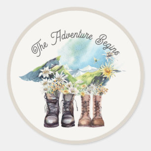 Adventure Begins Hiking Boots Classic Round Sticker