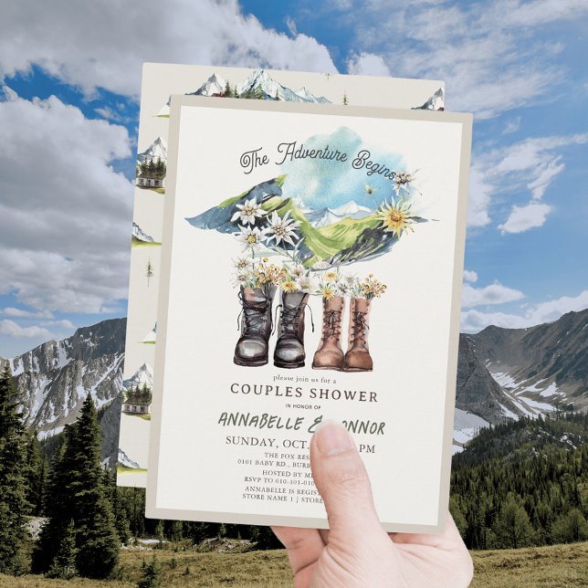 Adventure Begins Hiking Boots Couples Shower Invitation (Adventure Begins Hiking Boots Couples Shower Invitation)
