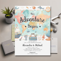 Adventure Begins Map Couples Neutral Baby Shower