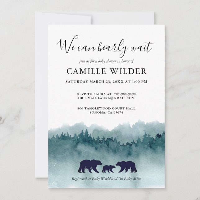 Adventure Begins Mountains Bears Baby Shower Invitation (Front)