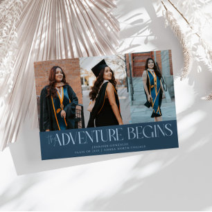 Adventure Begins Navy Blue Grad Multi Photo Announcement