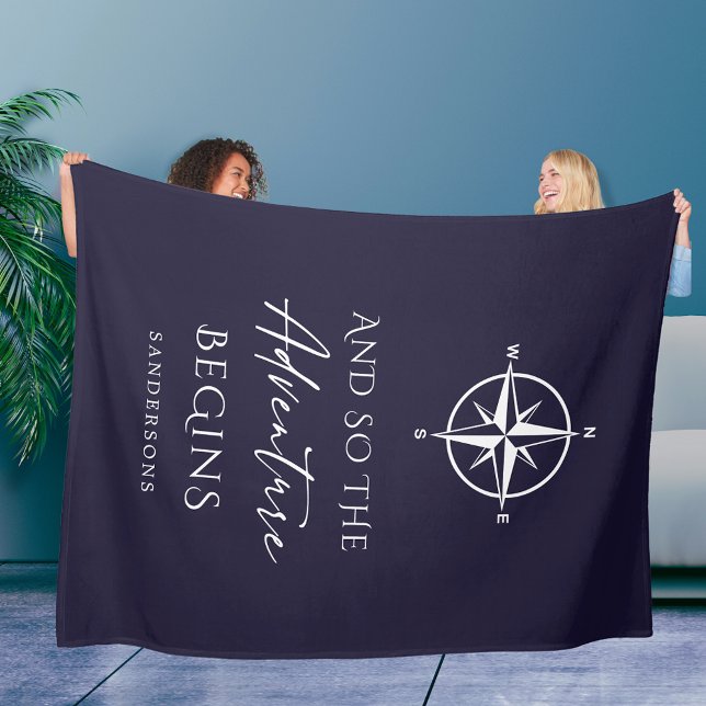 Adventure Begins Personalised Dark Blue Fleece Blanket (Creator Uploaded)