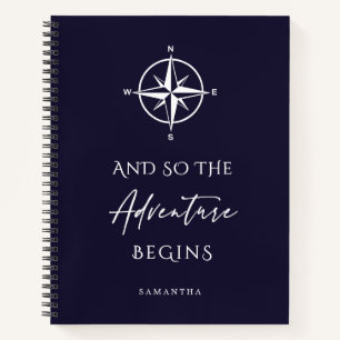 Adventure Begins Personalised Dark Blue Travel Notebook