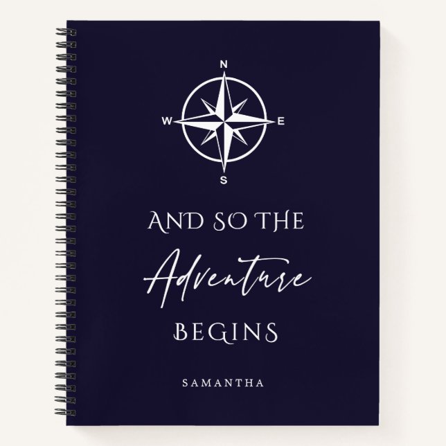 Adventure Begins Personalised Dark Blue Travel Notebook (Front)
