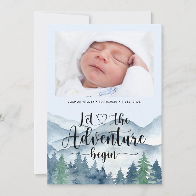 Adventure Begins Photo Birth Announcement (Front)