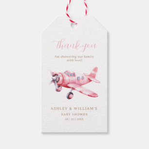 Adventure Begins Pink Aeroplane Girl Baby Shower Gift Tags