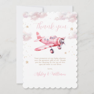Adventure Begins Pink Aeroplane Girl Baby Shower Thank You Card