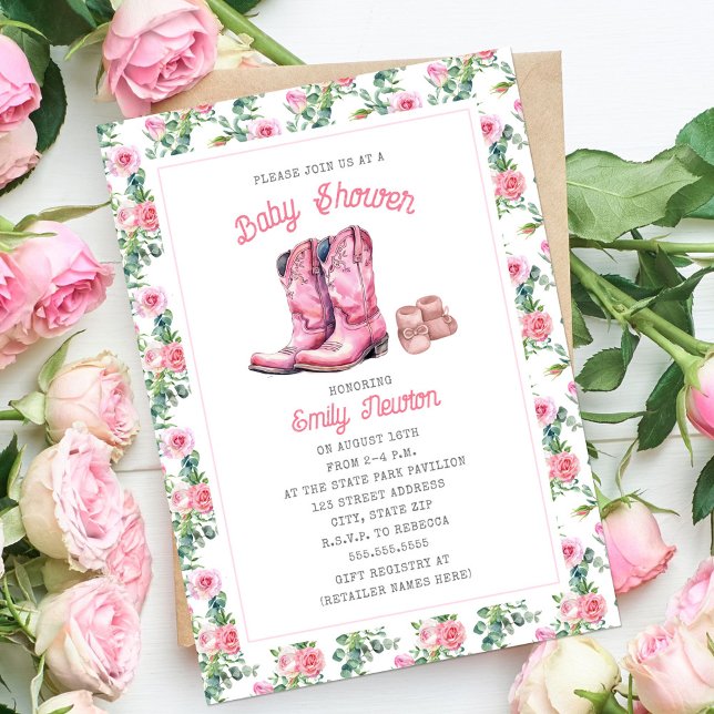 Adventure Begins Pink Boots Floral Invitation (Creator Uploaded)