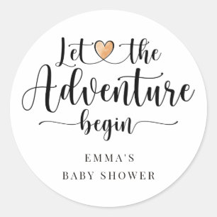 Adventure Begins Pink Heart Baby Shower Classic Round Sticker