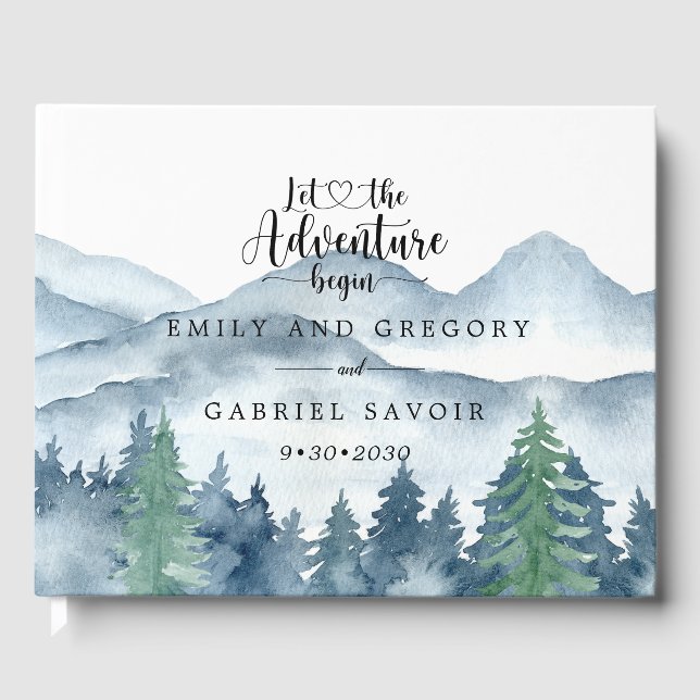 Adventure Begins Rustic Forest Wedding Guest Book (Front)