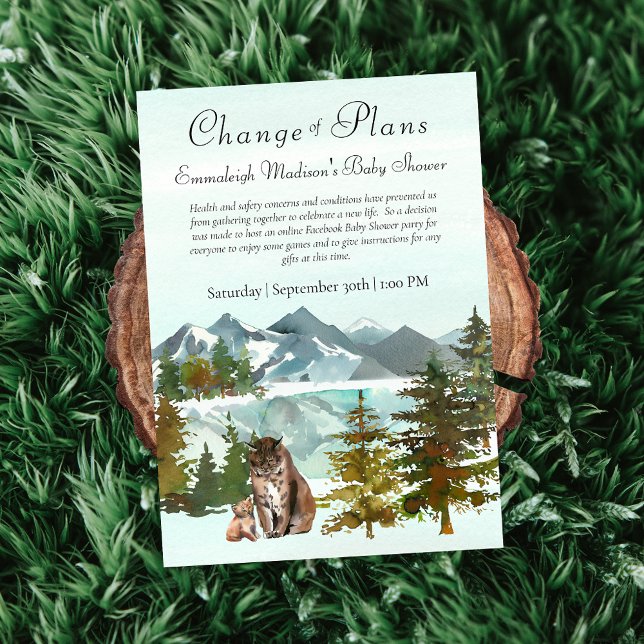 Adventure Begins Rustic Lynx Change of Plans Invitation (Creator Uploaded)