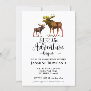 Adventure Begins Rustic Moose Baby Boy Shower  Invitation