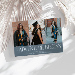 Adventure Begins Slate Blue Grad Multi Photo Announcement