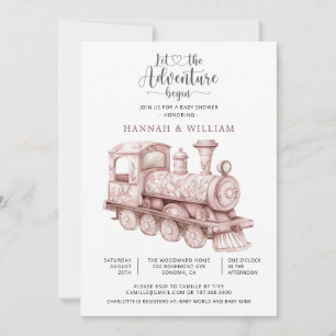 Adventure Begins Toile Train Baby Shower Invitation