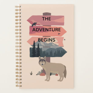 Adventure Begins Travel Sign Post Wilderness Planner