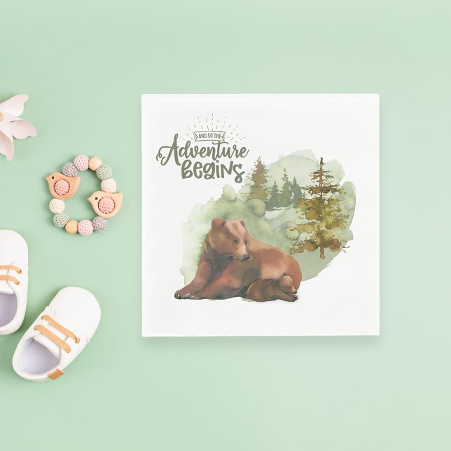 Adventure Begins Typography Rustic Bears Napkin (Creator Uploaded)