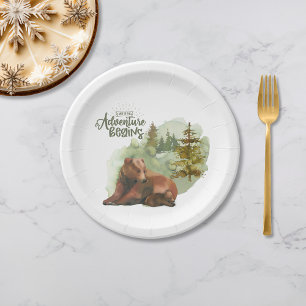 Adventure Begins Typography Rustic Bears Paper Plate
