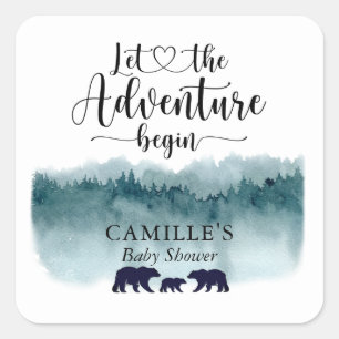 Adventure Begins Watercolor Mountains Bears Square Sticker