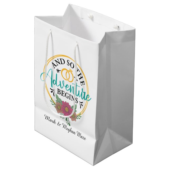 adventure begins Wedding word art customisable Medium Gift Bag (Front Angled)